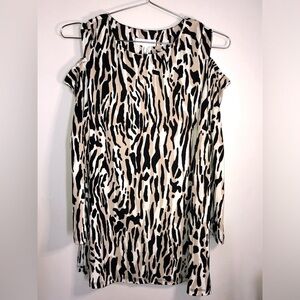 Susan Graver Animal Print Cold Shoulder Cut Out Top